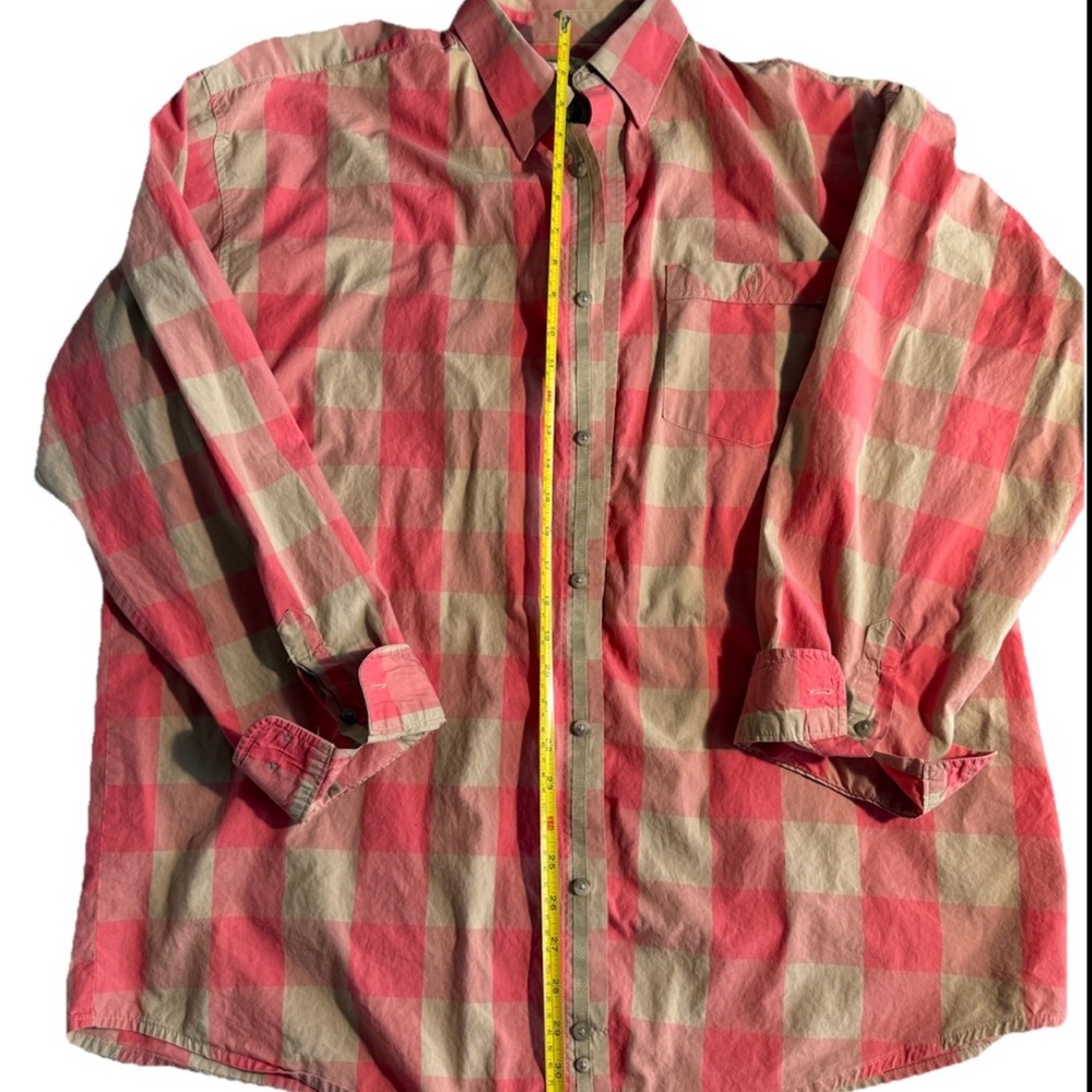 WRANGLER 20X Men’s Salmon/Orange and Tan Plaid Long-Sleeved Button Down Shirt - Picture 3 of 8